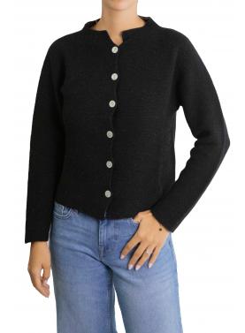 Cardigan tinta unita con bottoni e colletto alla coreana misto cashmere 